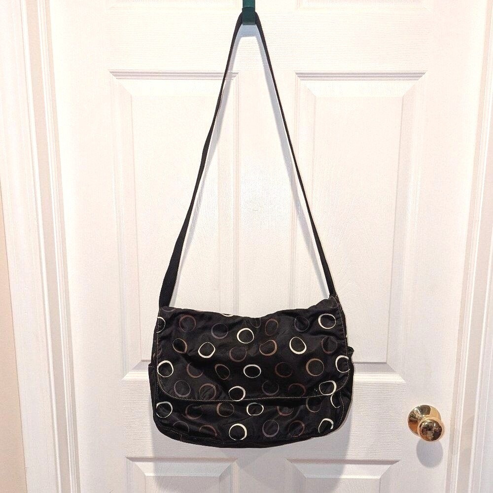 Y2K Kenneth Cole Reaction Black Nylon Crossbody Messenger Bag Circle Print